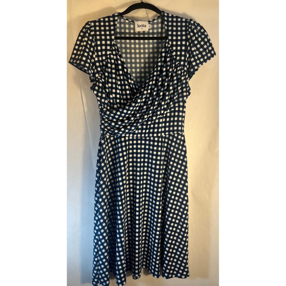 Leota Woman's Blue Black White Checkered Dress Size Medium NWOT
